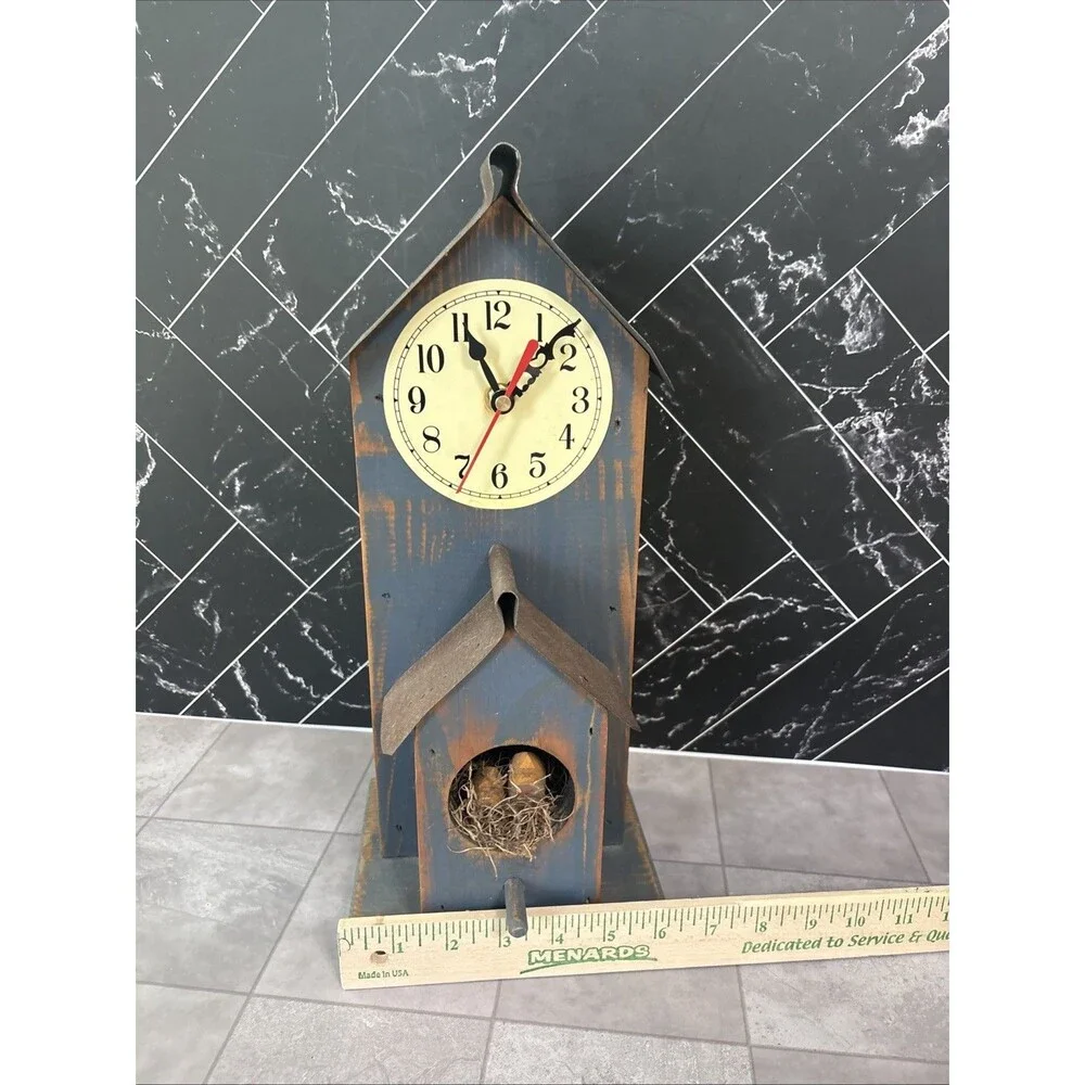 Rustic Wood Wall Or Desktop Clock Bird House Looks & Works Great